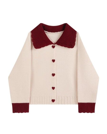 doll collar red sweater cardigans Outerwear Sweaters