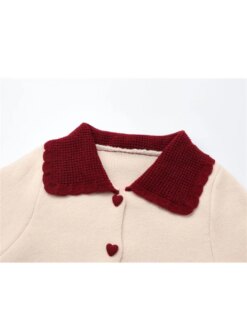 doll collar red sweater cardigans Outerwear Sweaters 