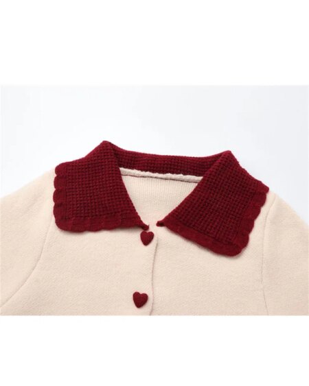 doll collar red sweater cardigans Outerwear Sweaters 