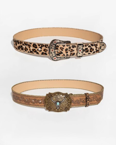 Leopard Carved Gemstone Buckle BELTS ACCESSORIES 