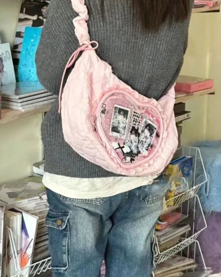 Pleated Love Heart Lolita Jk Ita Bag