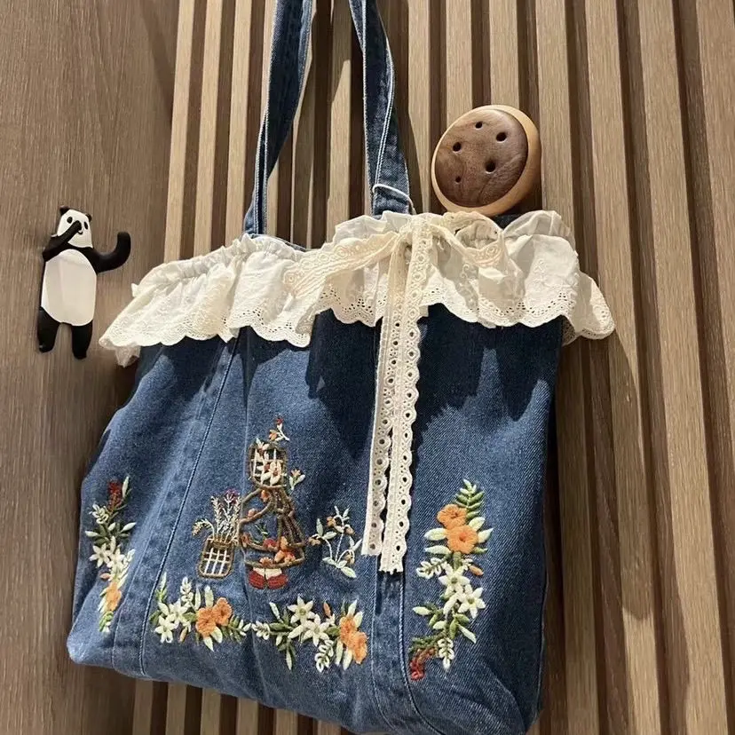 Blue Denim Aesthetic Literary Tote Bag