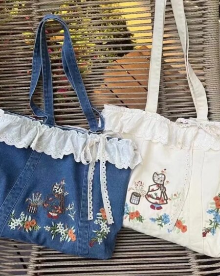 Blue Denim Aesthetic Literary Tote Bag