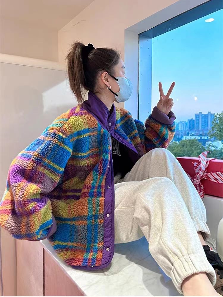 Polar Fleece Plaid Euro-America Style Coat