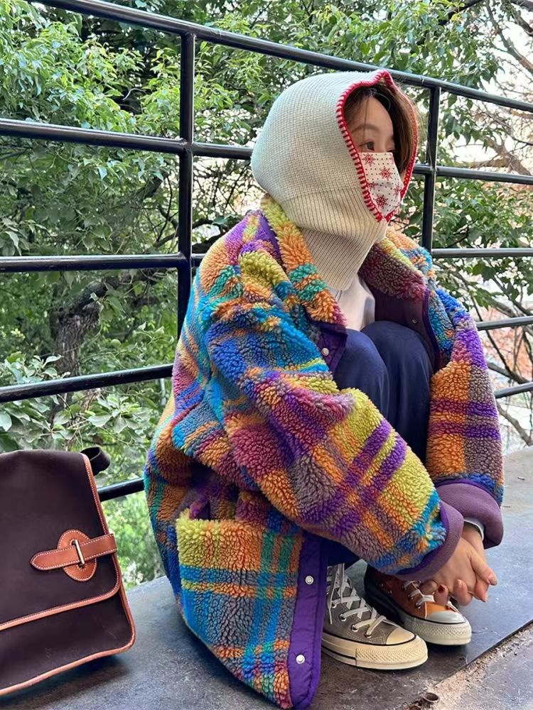 Polar Fleece Plaid Euro-America Style Coat