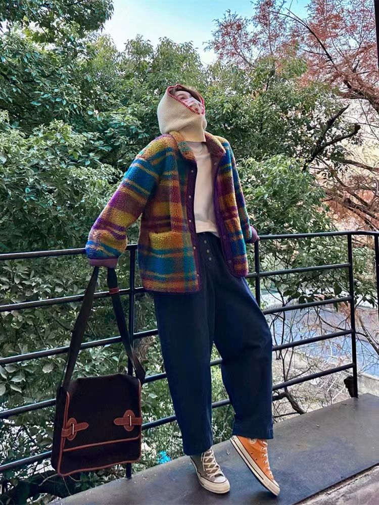 Polar Fleece Plaid Euro-America Style Coat