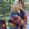 Polar Fleece Plaid Euro-America Style Coat