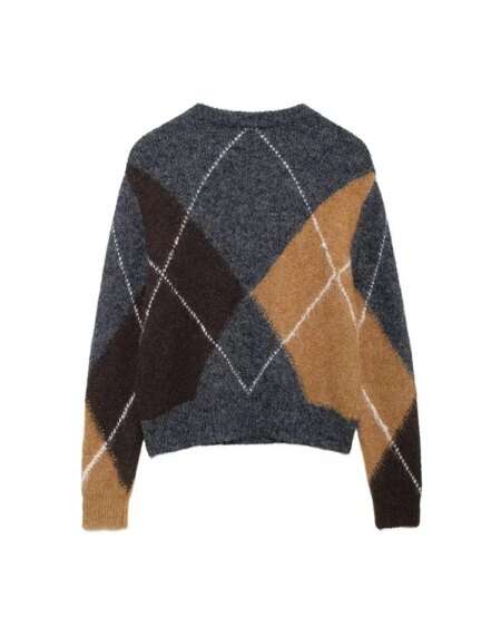 Plaid Patchwork Pullover Knitted Sweater