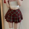 Vintage Red Plaid Pleated Skirt