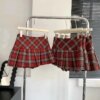 Vintage Red Plaid Pleated Skirt