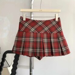Vintage Red Plaid Pleated Skirt
