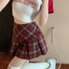 Vintage Red Plaid Pleated Skirt