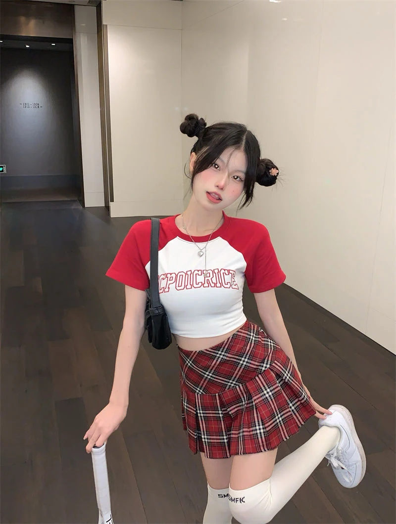 Vintage Red Plaid Pleated Skirt