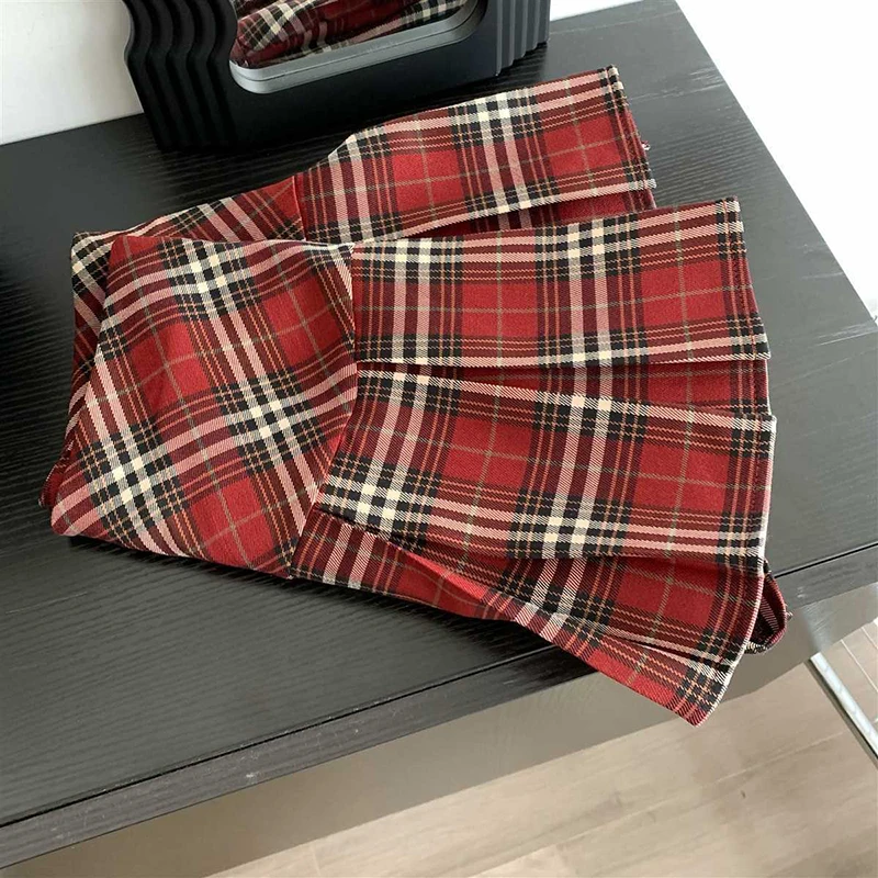 Vintage Red Plaid Pleated Skirt