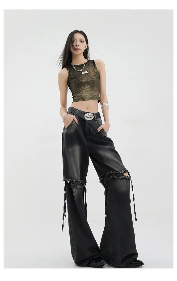 Wide Leg Streetwear Baggy Ripped Trousers