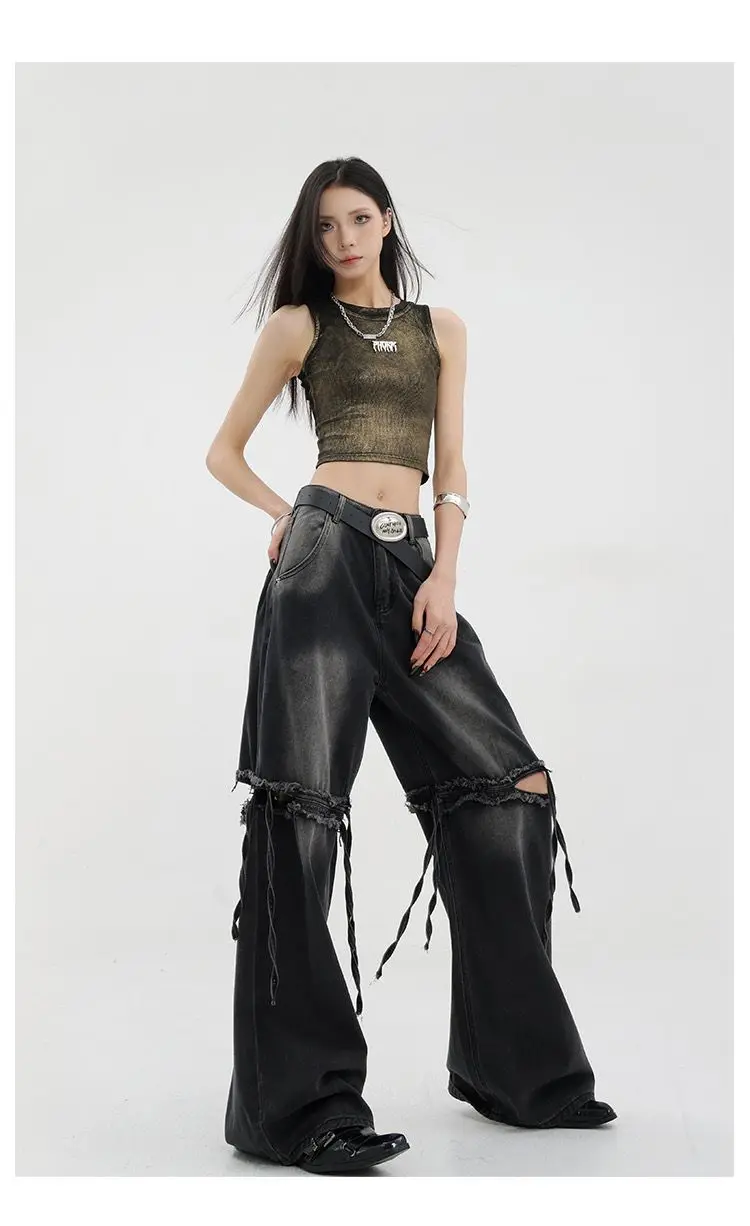 Wide Leg Streetwear Baggy Ripped Trousers
