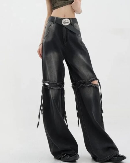 Wide Leg Streetwear Baggy Ripped Trousers