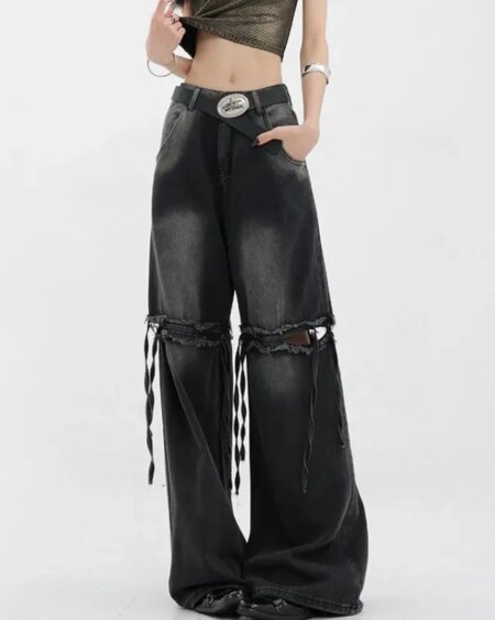 Wide Leg Streetwear Baggy Ripped Trousers