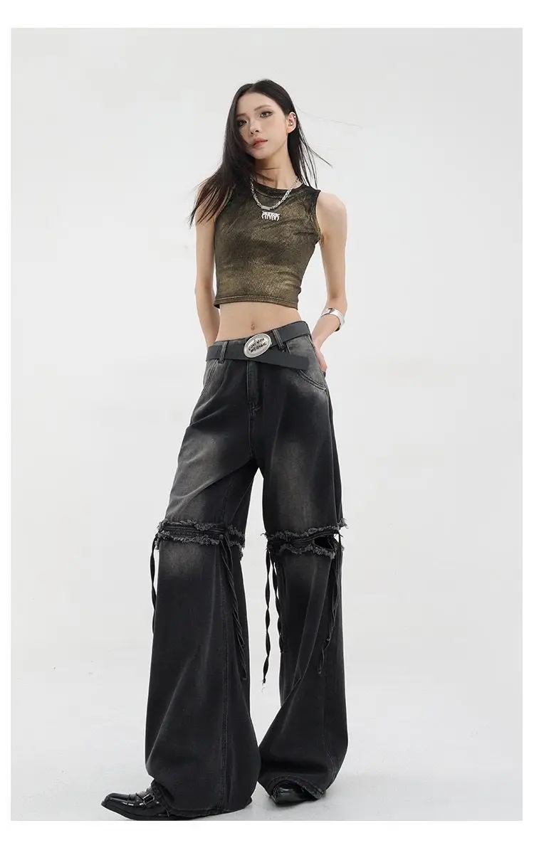 Wide Leg Streetwear Baggy Ripped Trousers
