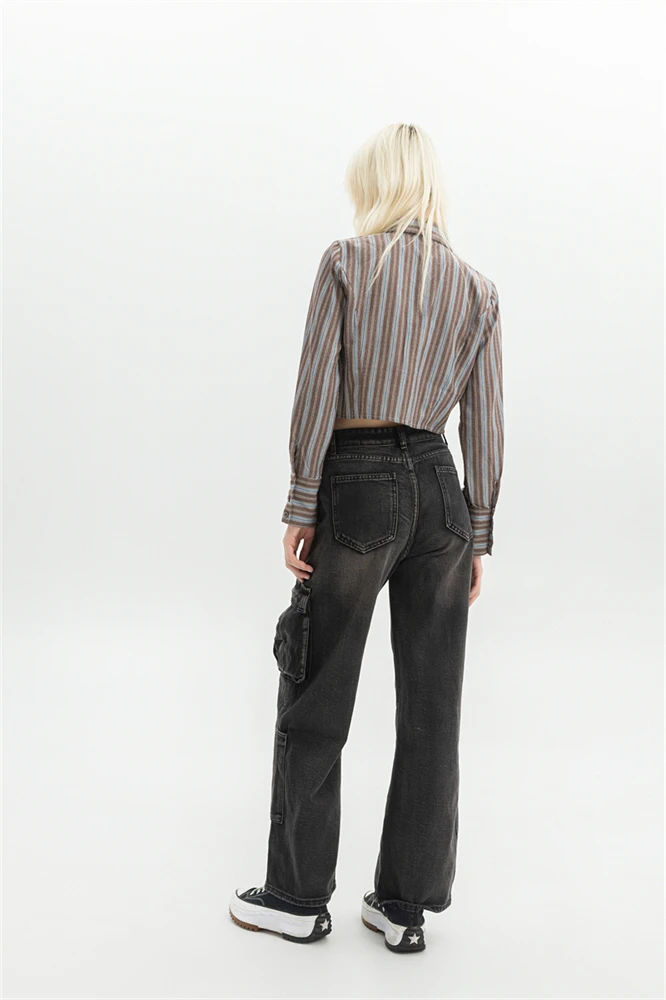 High Waist Black Cargo Jeans
