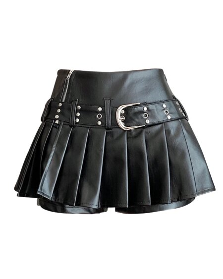 Black Gothic A-line Pleated Leather Skirt