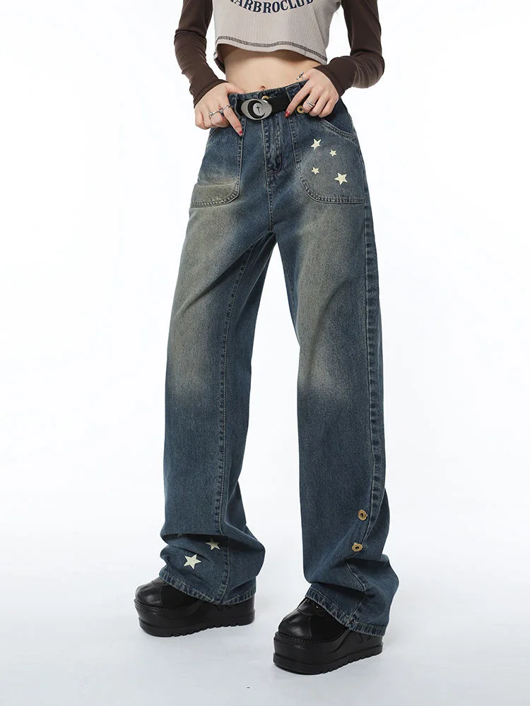 Five-point Star Loose Wide-leg Jeans