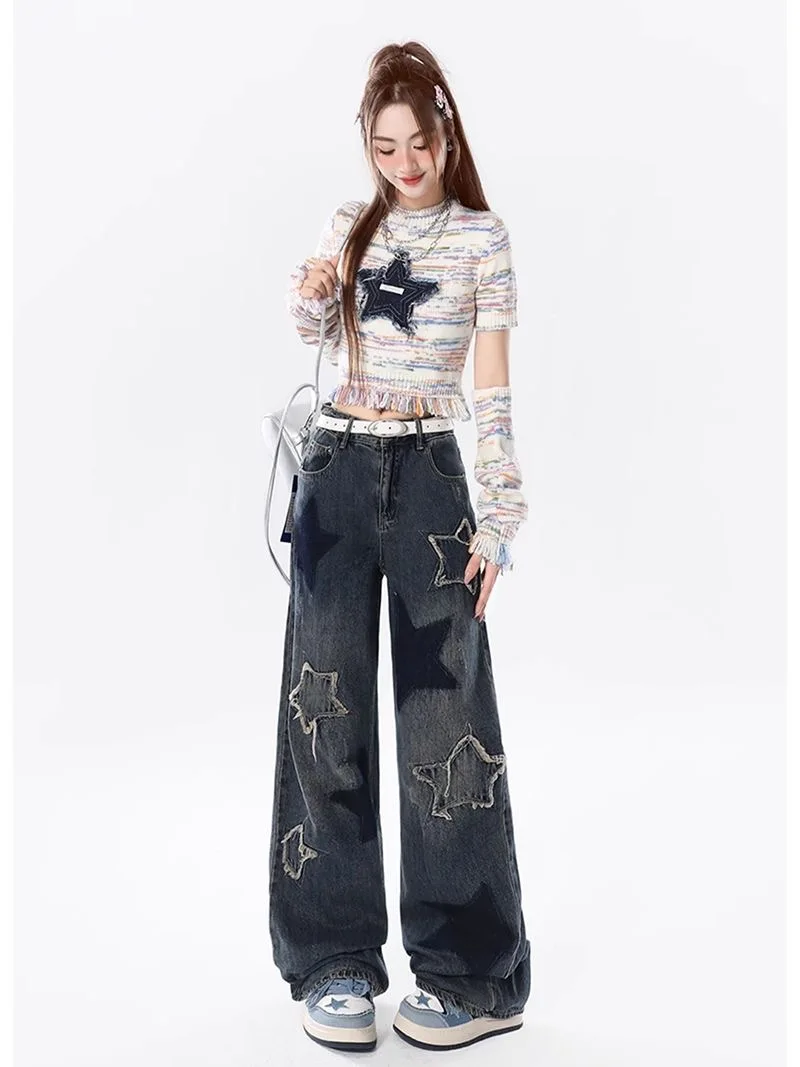 Five-point Star Loose Wide-leg Jeans