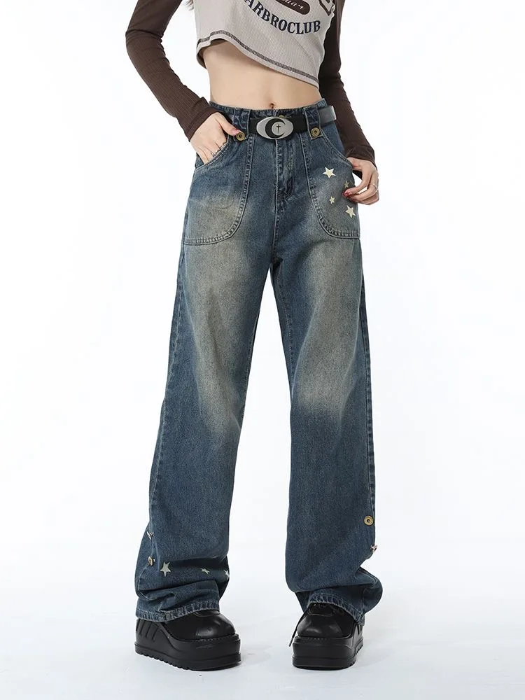 Five-point Star Loose Wide-leg Jeans