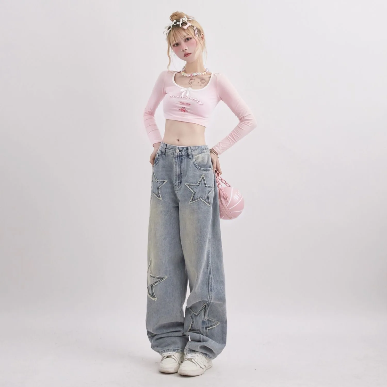 Five-point Star Loose Wide-leg Jeans