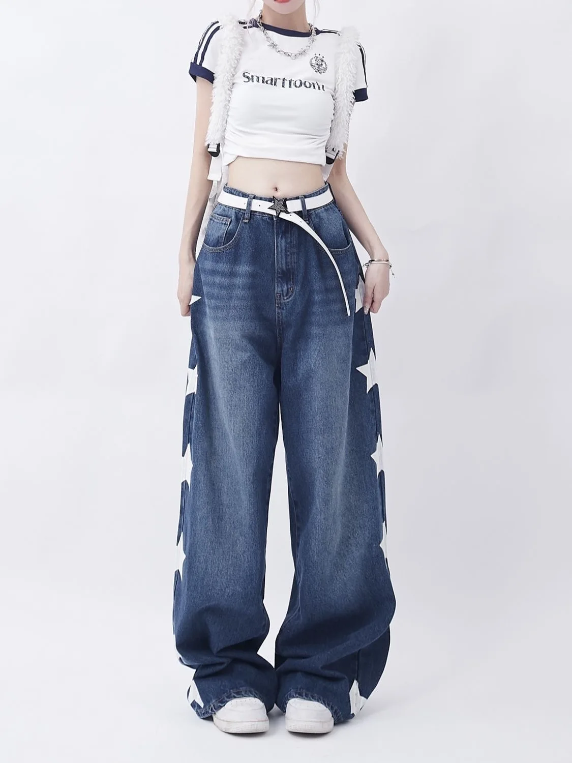Five-point Star Loose Wide-leg Jeans