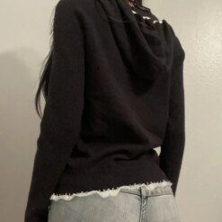 Lace Stitching Zip-up Sweater Cardigan