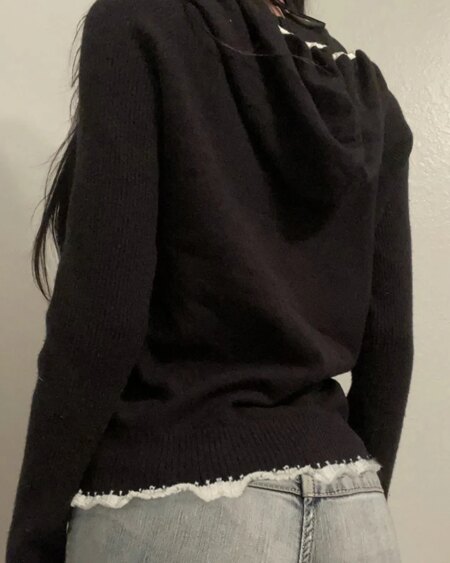 Lace Stitching Zip-up Sweater Cardigan