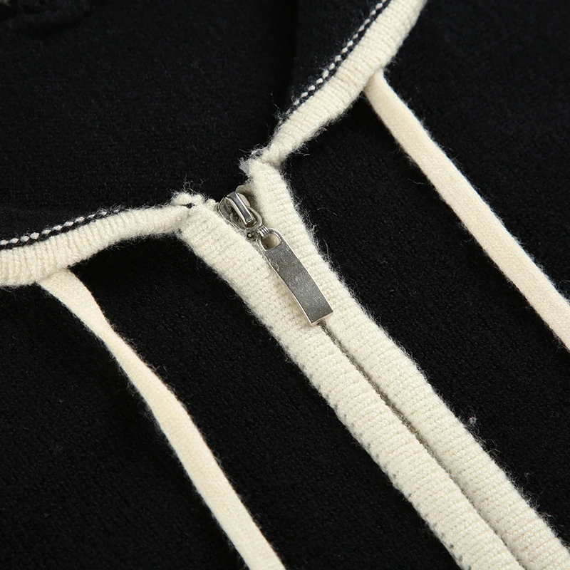 Lace Stitching Zip-up Sweater Cardigan