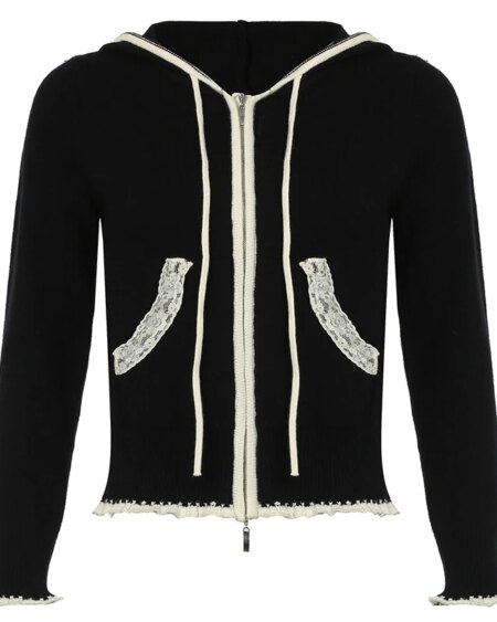 Lace Stitching Zip-up Sweater Cardigan