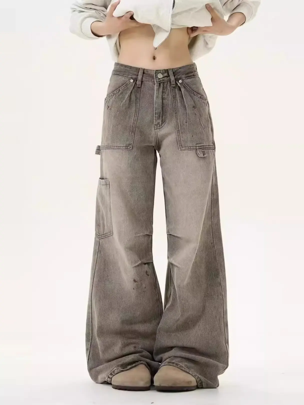Women's Grey Baggy Jeans