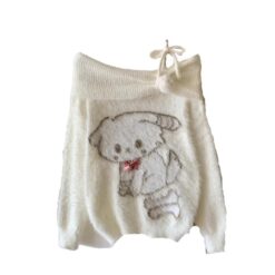 Cartoon Dog Off Shoulder Long Sleeve Sweater