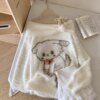 Cartoon Dog Off Shoulder Long Sleeve Sweater Cartoon Dog Off Shoulder Long Sleeve Sweater