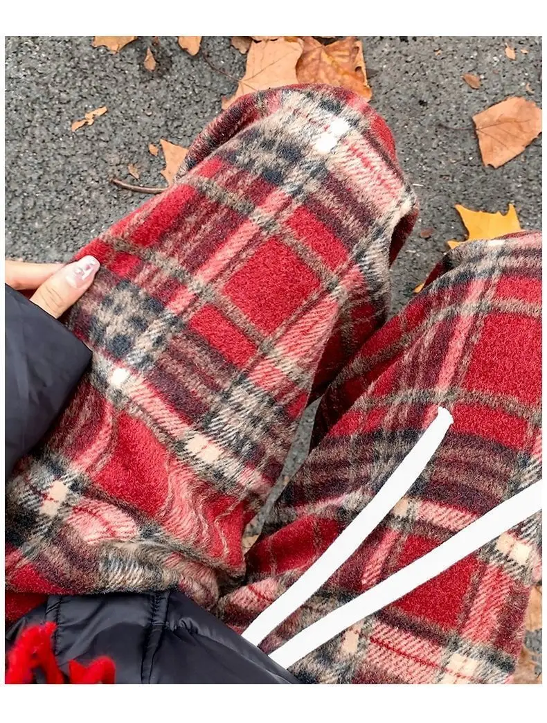 Vintage Warm Red Plaid Pants