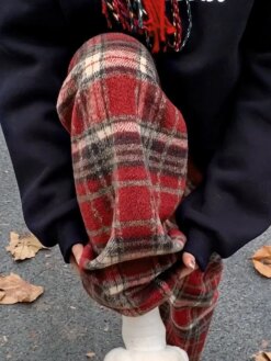 Vintage Warm Red Plaid Pants