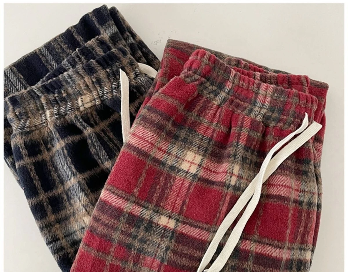 Vintage Warm Red Plaid Pants