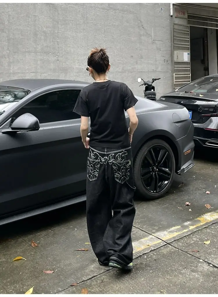 Vintage Embroidery Black baggy Jeans Vintage Embroidery Black baggy Jeans