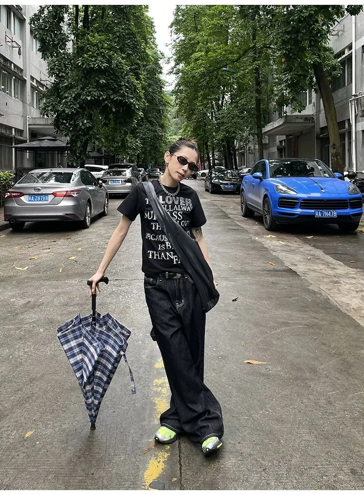 Vintage Embroidery Black baggy Jeans Vintage Embroidery Black baggy Jeans