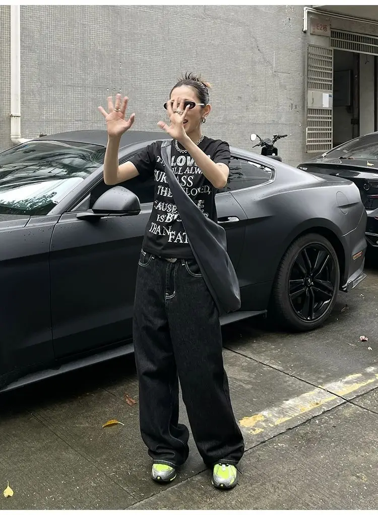 Vintage Embroidery Black baggy Jeans Vintage Embroidery Black baggy Jeans