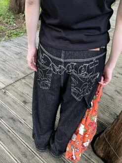 Vintage Embroidery Black baggy Jeans