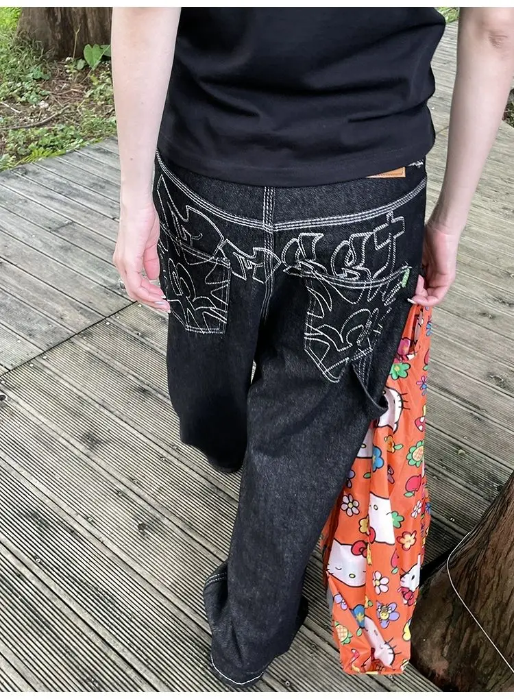 Vintage Embroidery Black baggy Jeans Vintage Embroidery Black baggy Jeans