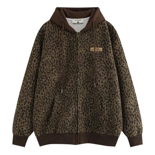 Leopard Zip Up loose Hoodie