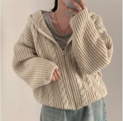 Basic Hooded Knitted Cardigan Hoodies & Sweatshirts Outerwear Sweaters