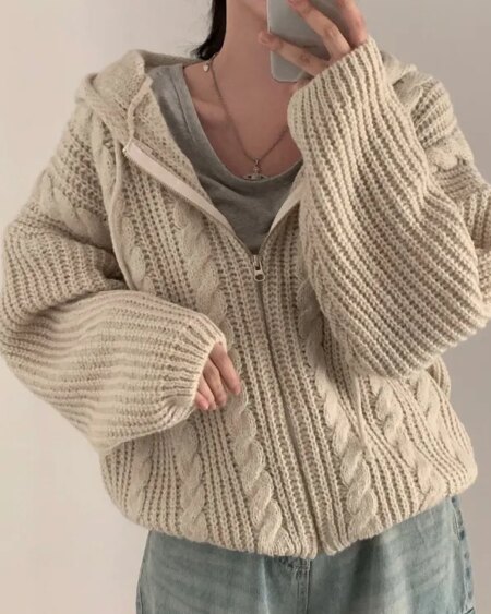 Basic Hooded Knitted Cardigan Hoodies & Sweatshirts Outerwear Sweaters