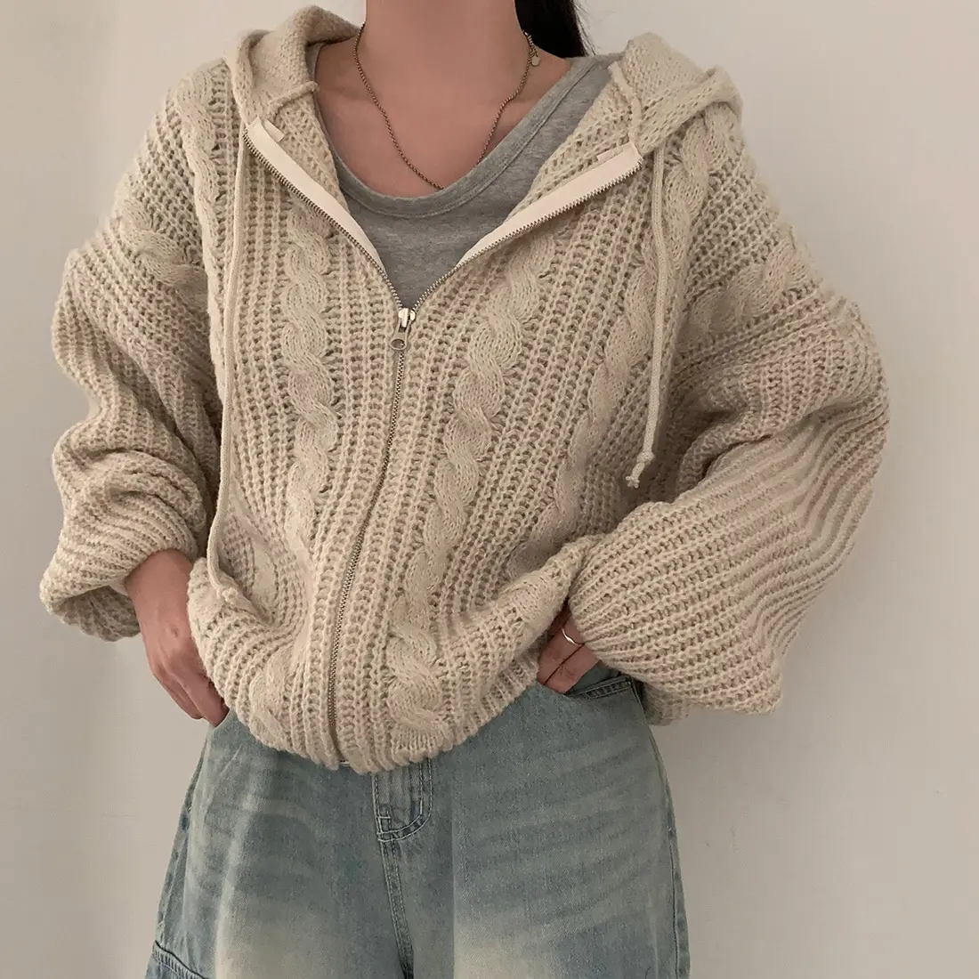 Basic Hooded Knitted Cardigan