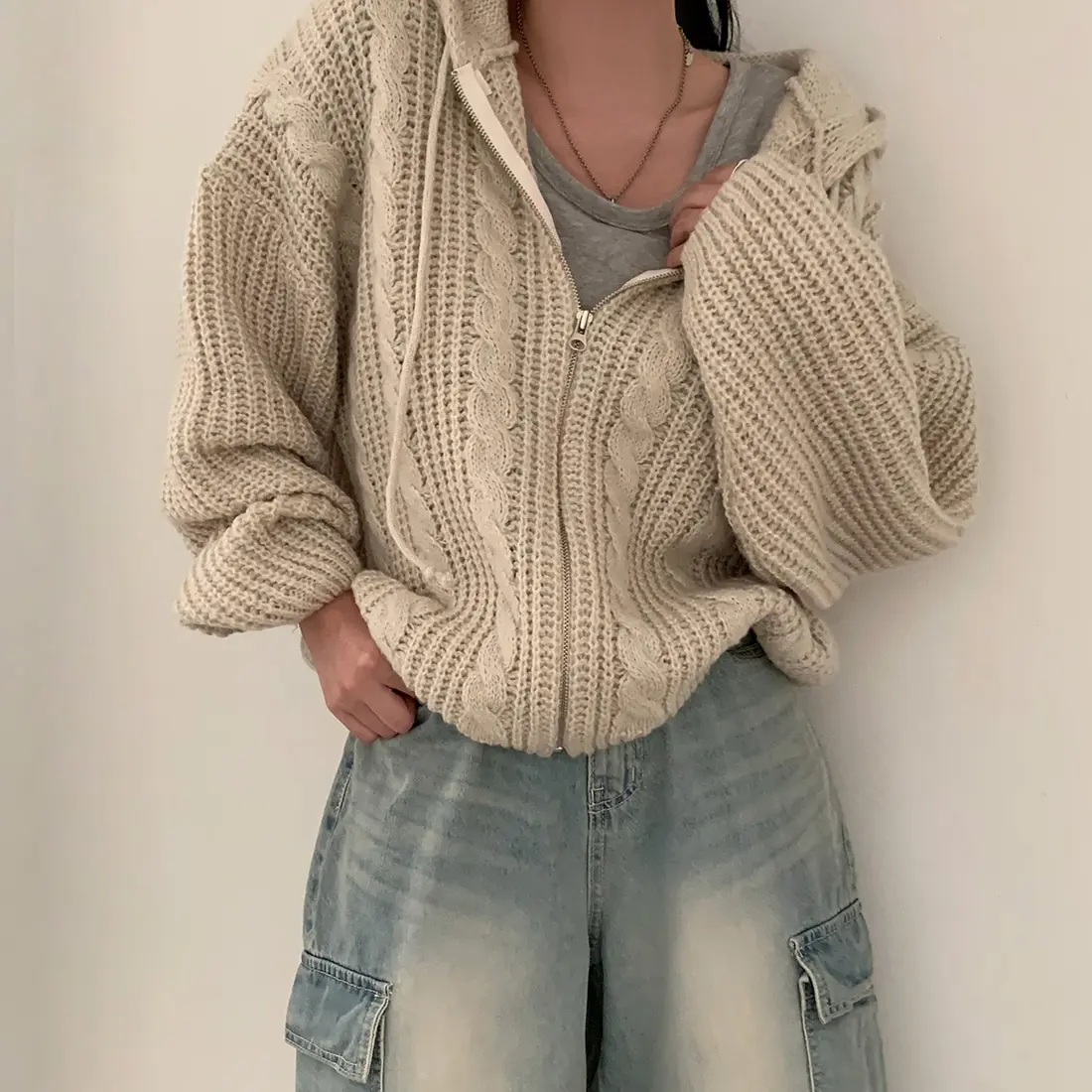 Basic Hooded Knitted Cardigan